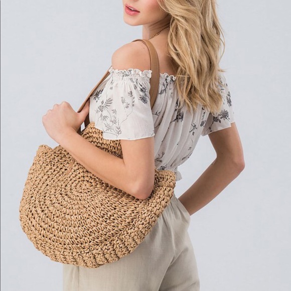 •LAST 1• Boho Handmade Rattan Bag w Leather Straps - Picture 7 of 8